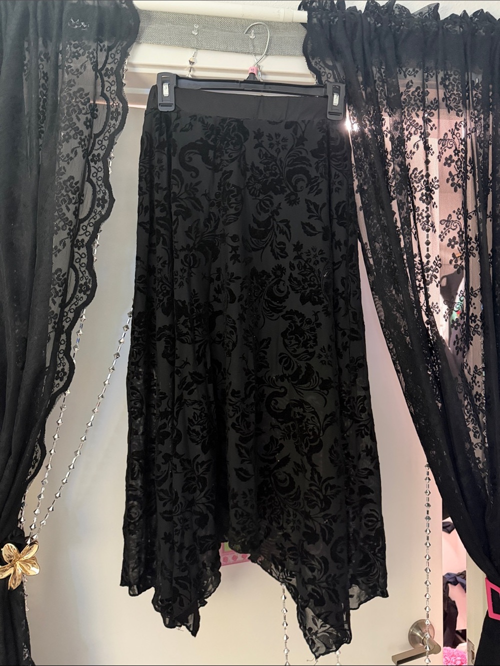 Black Velvet Floral Skirt